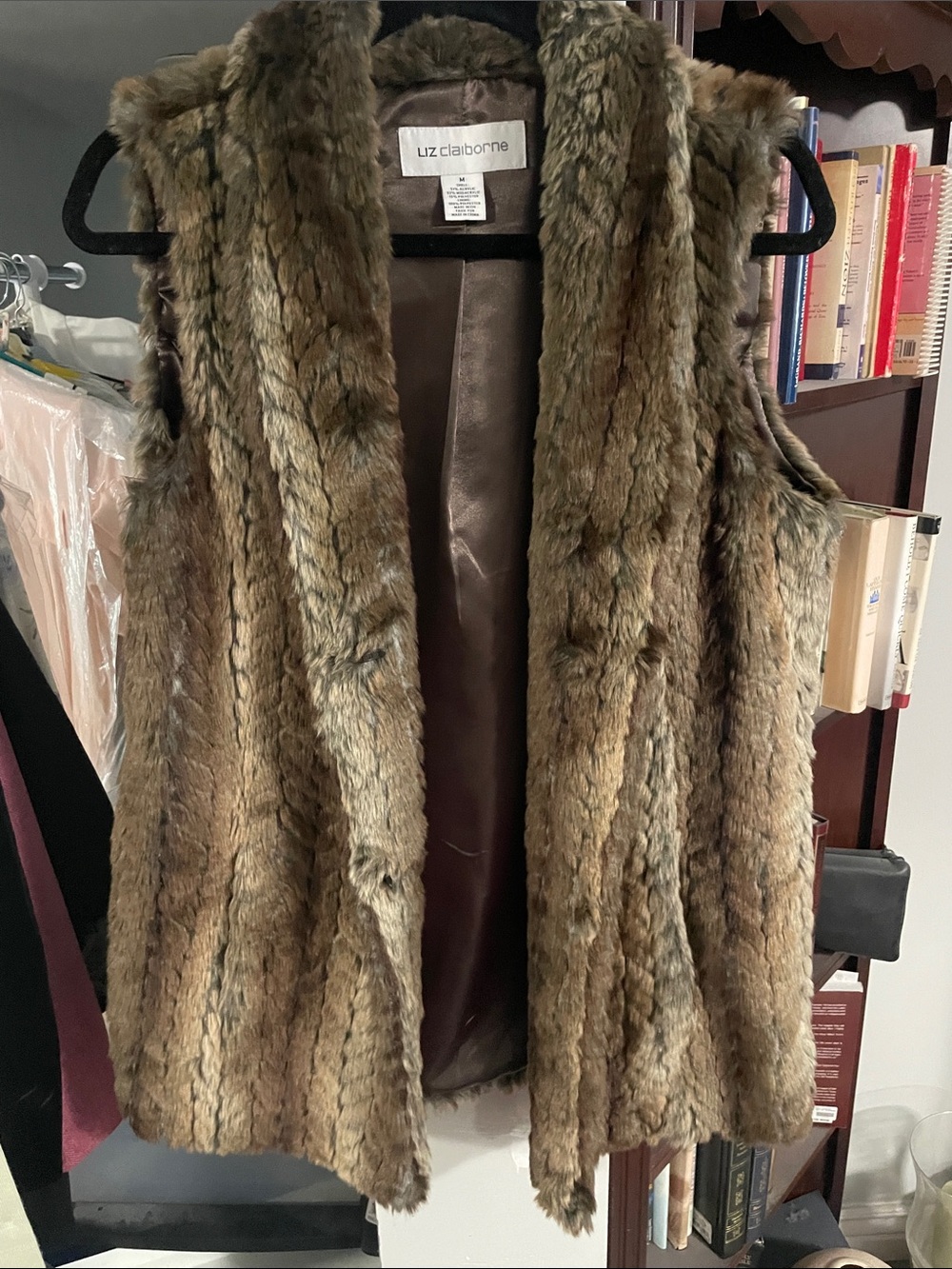 Liz Claiborne Brown Faux Fur Vest - Cozy Open Front